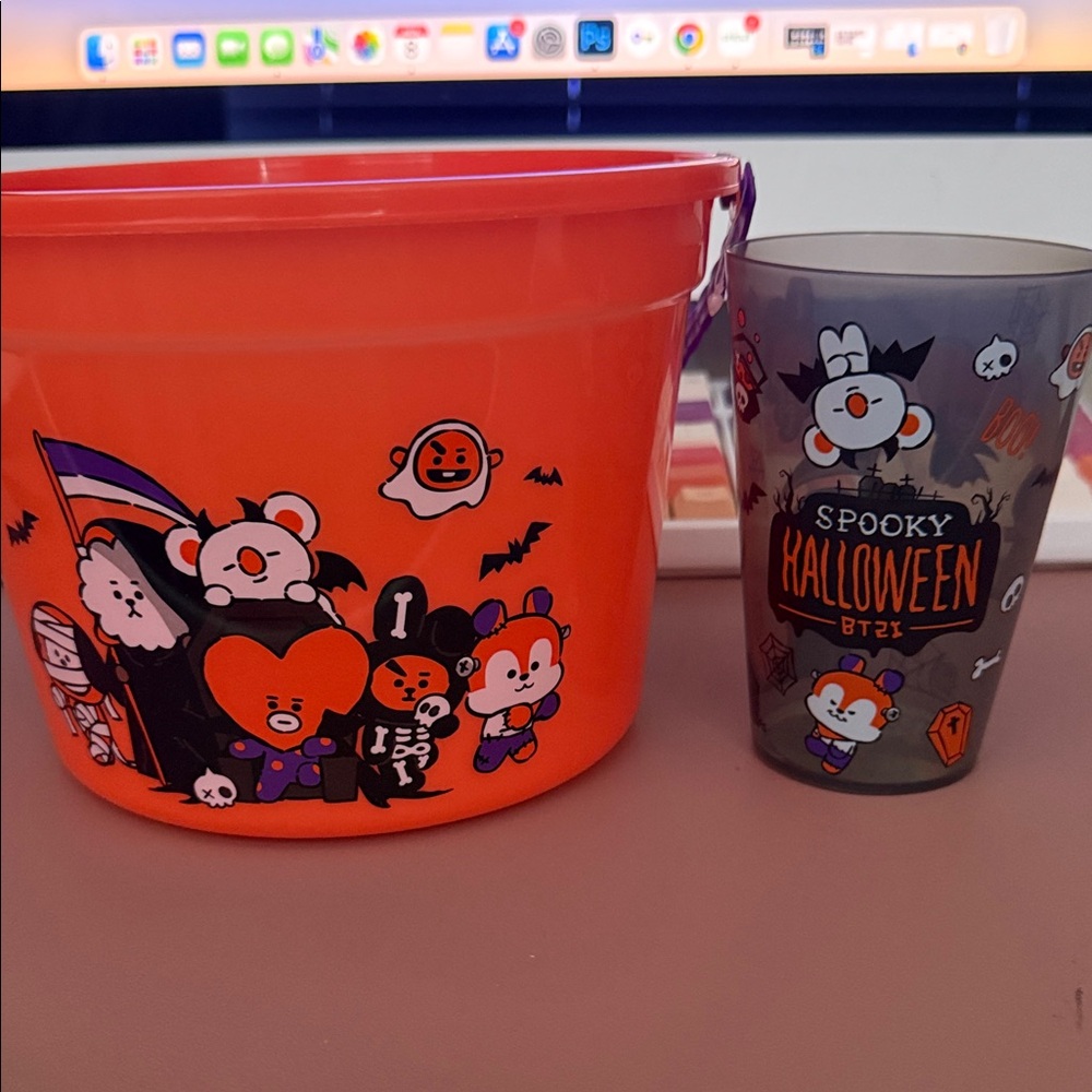 BT21 Halloween Orange Bucket and Gray Cup Set